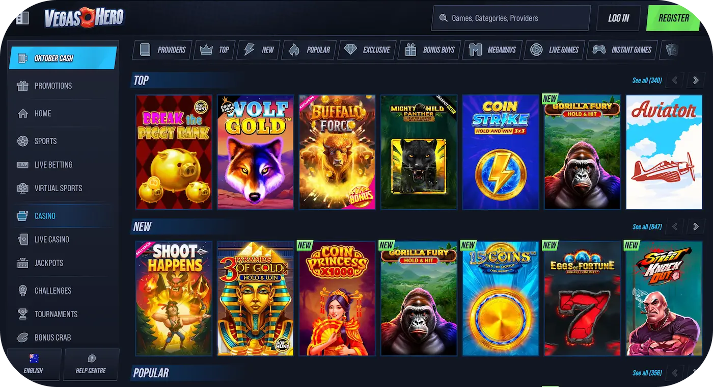 vegashero casino games